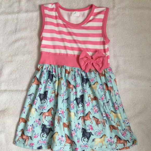 Pink and Blue Sleeveless Horse Patterned Dress, size 4T - Picture 1 of 4